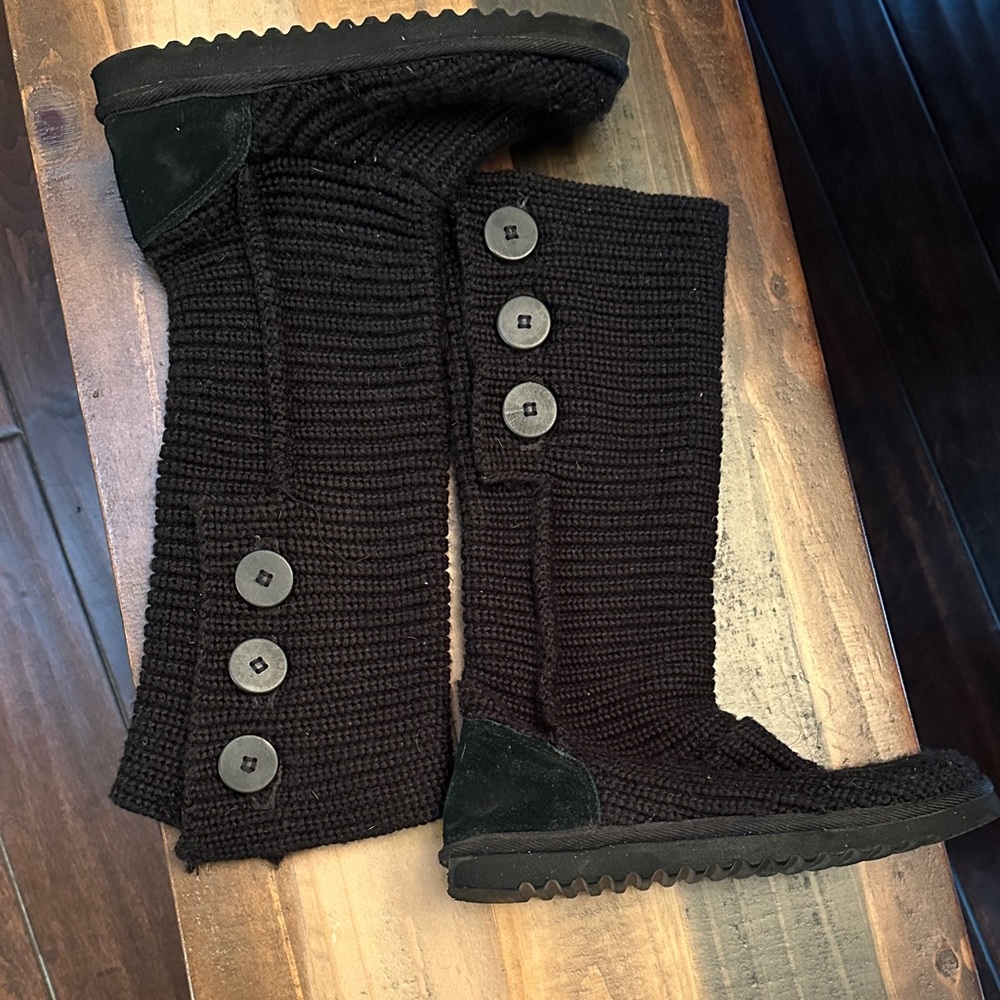 Black Knit Button Boots.